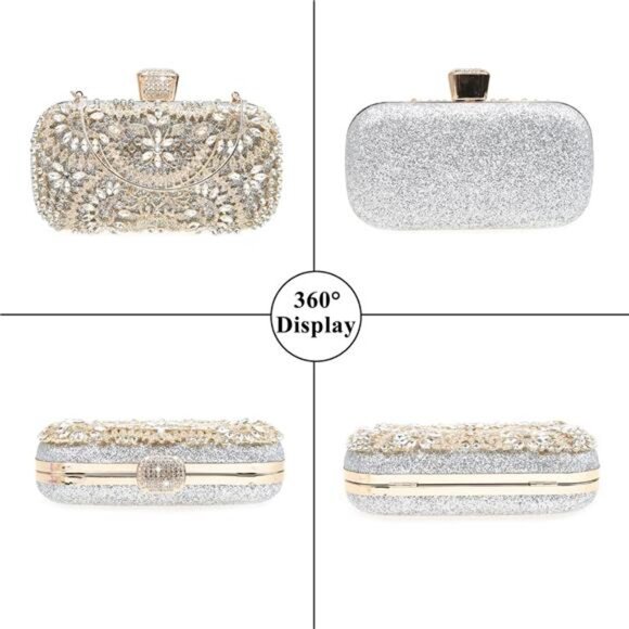 Womens Sparkly Rhinestone Crystal Clutch Bag Glitter Sequin Bridal Purse - Picture 3 of 6